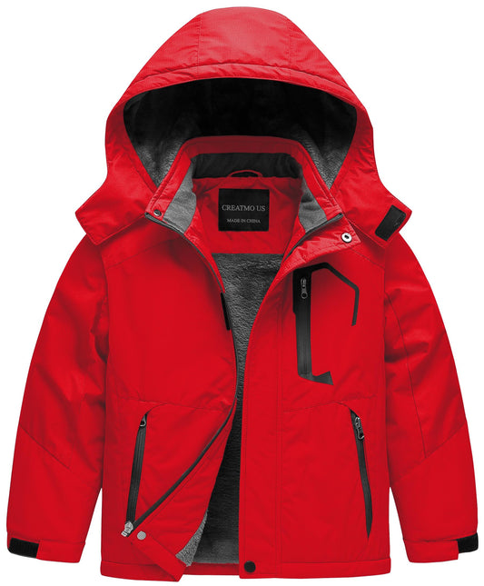 Enfants neige veste enfant hiver manteau garçon imperméable à l'eau Ski extérieur coupe-vent polaire doublé capuche rouge pur 10/12