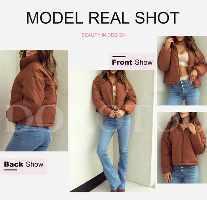 Womens hiver manteaux coupe-vent surdimensionné fermeture à glissière pleine avant cordon de serrage ourlet Bomber Puffer veste baggy court vers le bas manteaux pour les femmes chaud confortable doux vêtements avec poches moyen orange