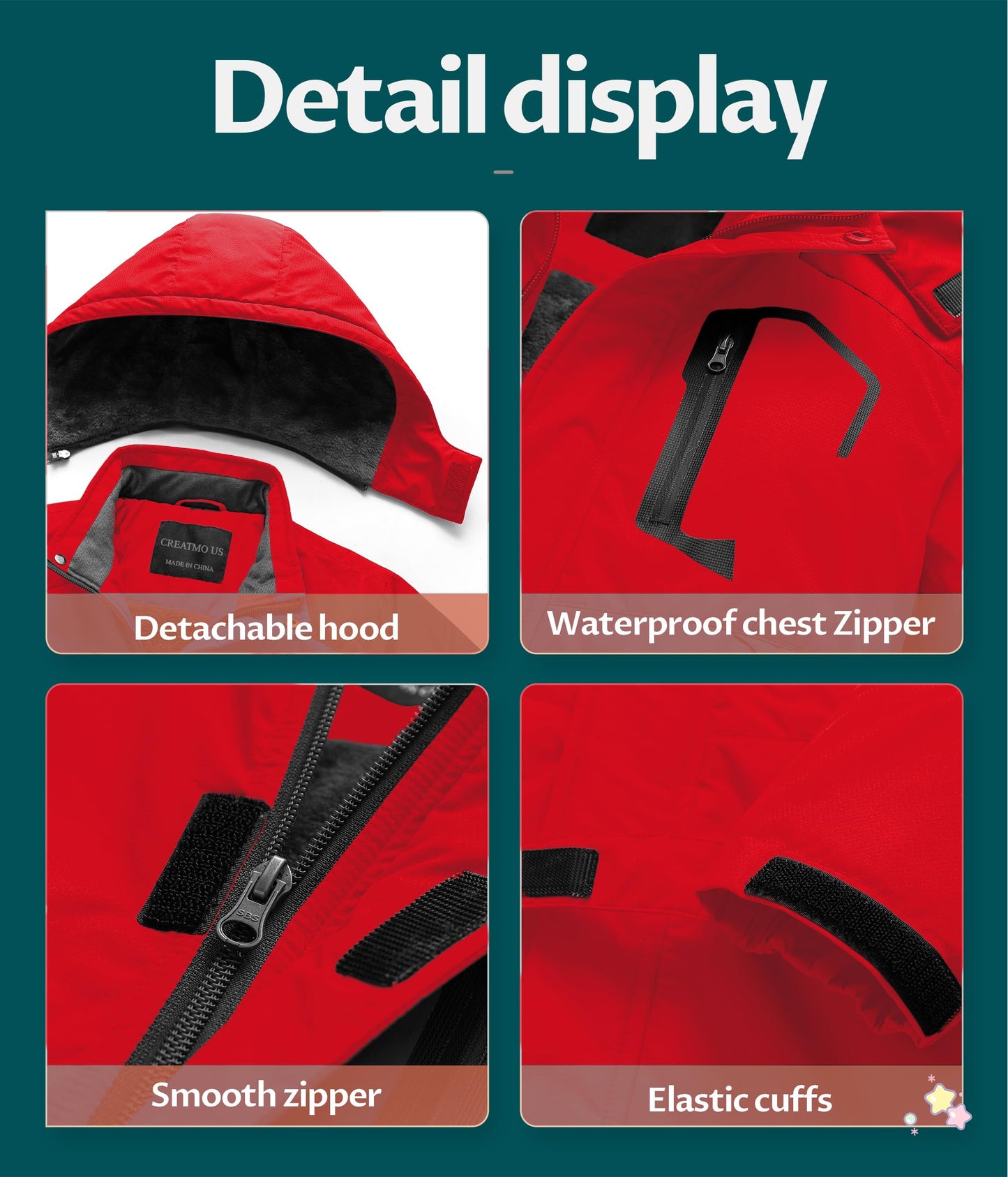 Enfants neige veste enfant hiver manteau garçon imperméable à l'eau Ski extérieur coupe-vent polaire doublé capuche rouge pur 10/12