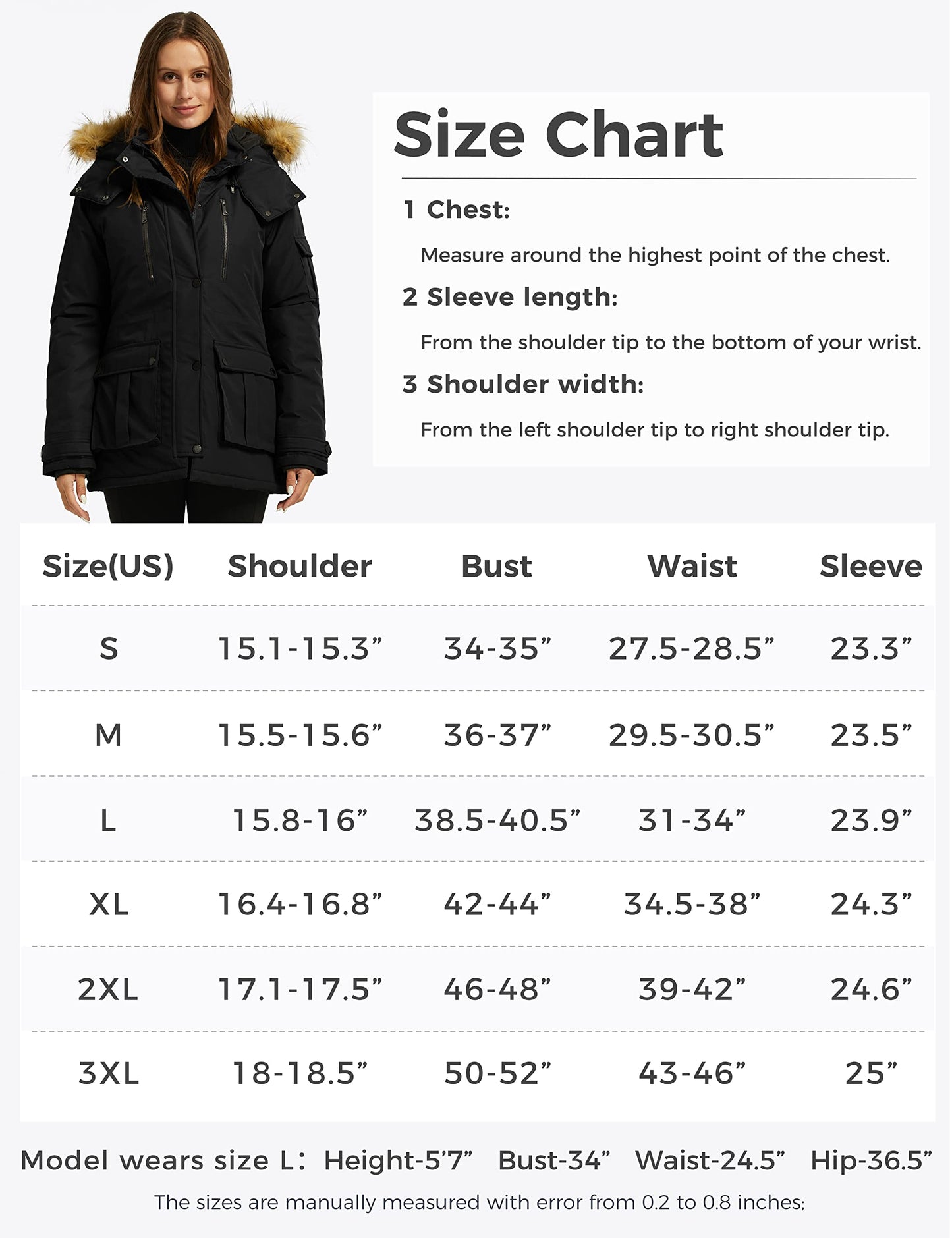 Womens matelassé Parka épaissie manteau d'hiver à capuche manteau (noir, X-Large)