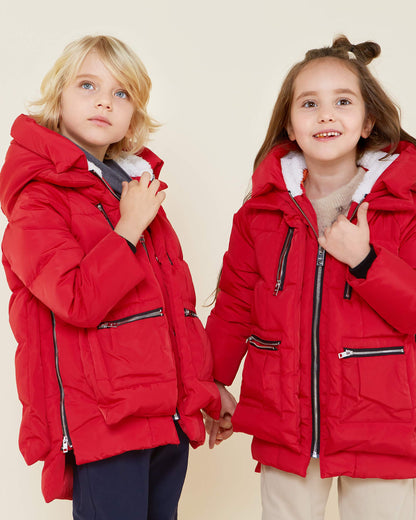 Orolay Enfants À Capuche Vers Le Bas Manteau Filles Matelassé Puffer Veste Garçons Vestes D'hiver Rouge 140CM, Petit enfant
