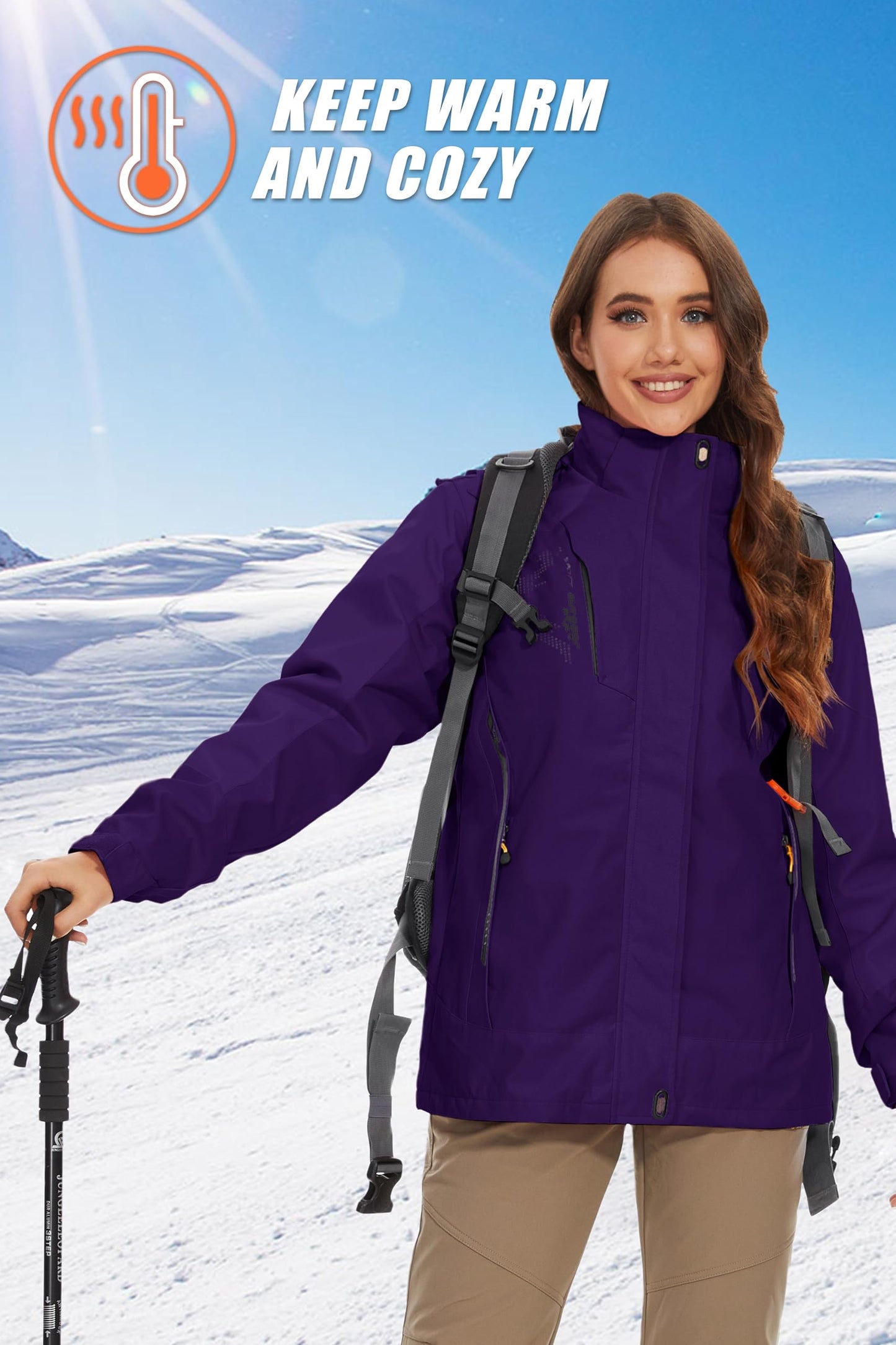 3 en 1 veste pour les femmes veste de Ski imperméable isolé manteaux d'hiver avec capuche polaire doublée veste dames veste de neige veste pourpre