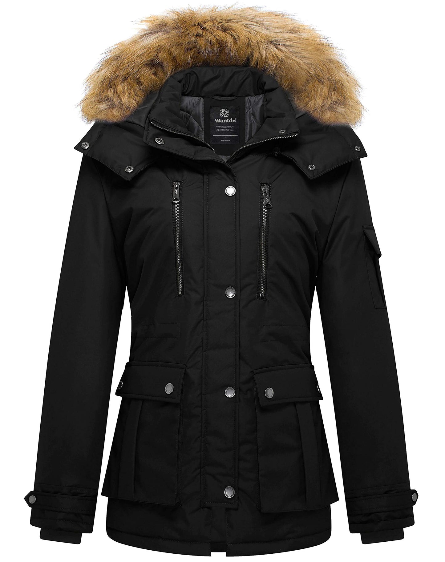 Womens matelassé Parka épaissie manteau d'hiver à capuche manteau (noir, X-Large)