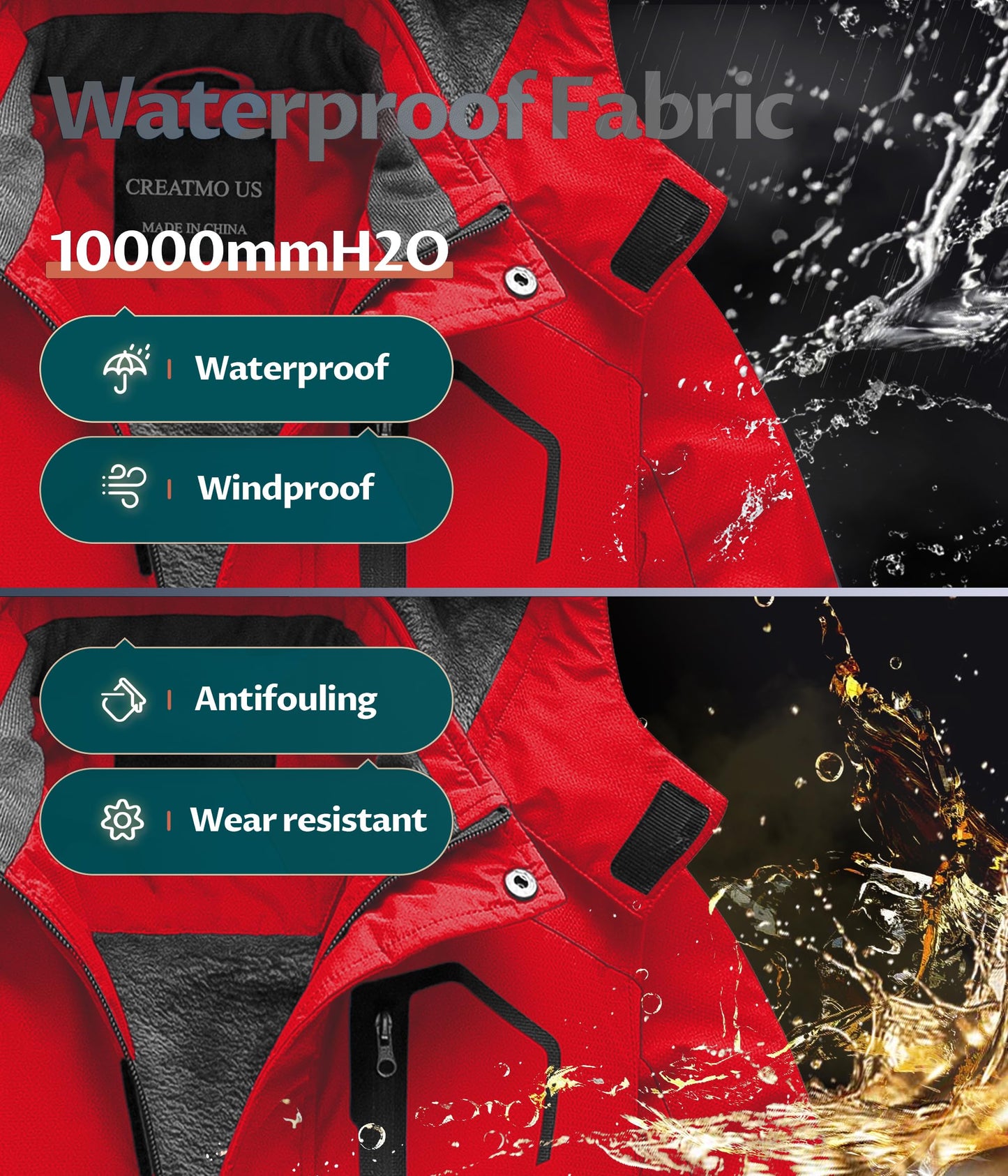 Enfants neige veste enfant hiver manteau garçon imperméable à l'eau Ski extérieur coupe-vent polaire doublé capuche rouge pur 10/12